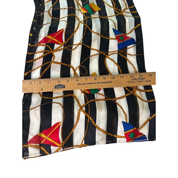 Vtg Nautical Striped Silk Scarf Colorful Flags & Rope Design Coastal Coquette - Picture 5 of 10